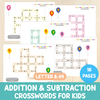 Preview of Addition and Subtraction Crosswords - Math Worksheets - Math Puzzles - Math Game