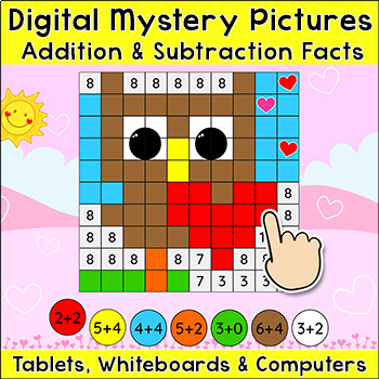 Preview of Addition and Subtraction Mystery Pictures Game - Valentines Color by Number