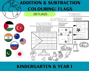 Preview of Addition and Subtraction Drills Colouring Activity: Flags