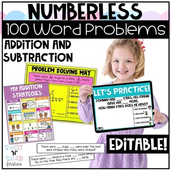 Preview of Addition and Subtraction Editable Numberless Word Problem Pack