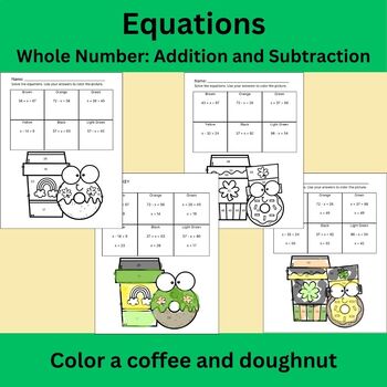 Preview of Addition and Subtraction Equations, St. Patrick's Day, Set of 2, Whole Numbers