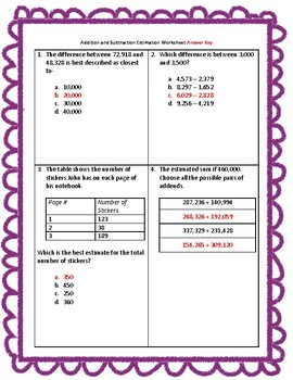 Addition and Subtraction Estimation Worksheets by Math up to Parr