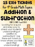 Addition and Subtraction Exit Tickets - Set of 15 - for 4th Grade