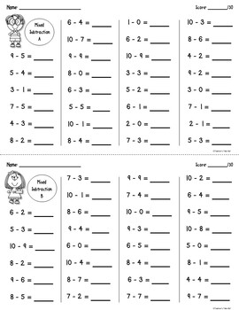 Addition and Subtraction Fact Drills by Teacher's Take-Out | TpT