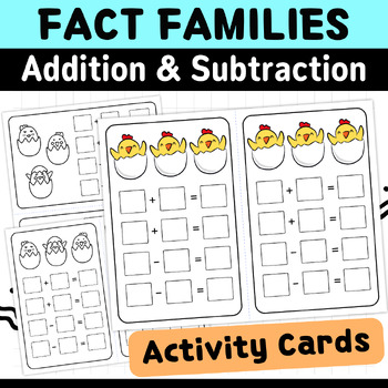 Preview of Addition and Subtraction Fact Families Activity Cards (color and black/white )