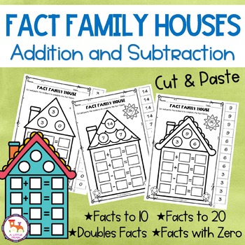 Preview of Addition and Subtraction Fact Families | Cut & Paste Worksheets | Fact Houses