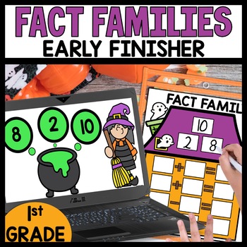 Preview of Addition and Subtraction Fact Families Halloween 1st Grade No Prep Math Centers