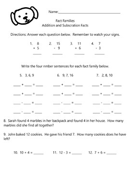 Preview of Addition and Subtraction Facts, Fact Families