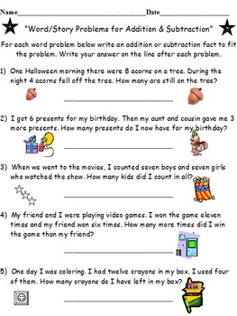 Preview of Addition and Subtraction Facts Word Problems