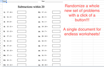 Preview of Addition and Subtraction Facts Worksheet Generator