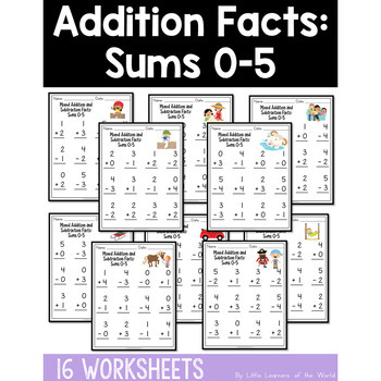 Preview of Addition and Subtraction Facts Worksheets K.OA.A.5:  Sums 0-5