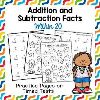 Preview of Addition and Subtraction Facts Worksheets or Timed Tests BUNDLE