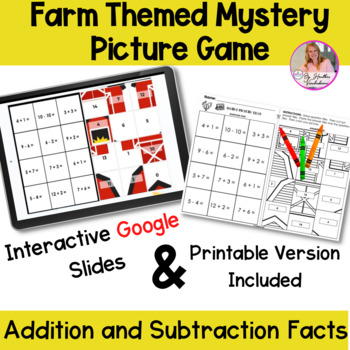 Preview of Addition and Subtraction Facts to 20 Mystery Pictures Digital and Printable Game