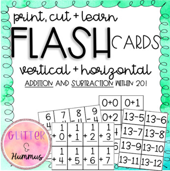 Preview of Addition and Subtraction Flash Cards 0-20, Print, Cut and Learn!
