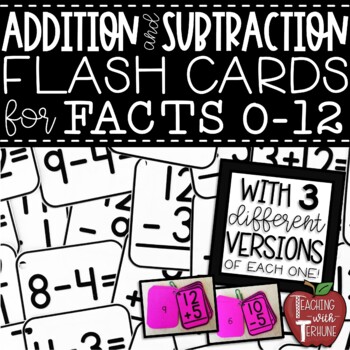 Preview of Addition and Subtraction Flash Cards BUNDLE for Facts 0-12 {Answers on the Back}