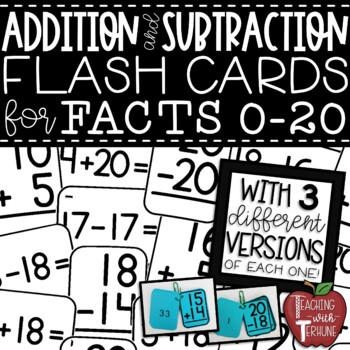 Preview of Addition and Subtraction Flash Cards BUNDLE for Facts 0-20 {Answers on the Back}
