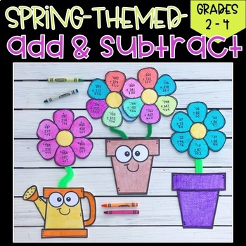 Preview of Addition and Subtraction Flower Pot Craft for Spring