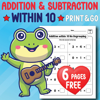 Preview of Addition and Subtraction Fluency Within 10 Worksheets Single Digit Practice FREE