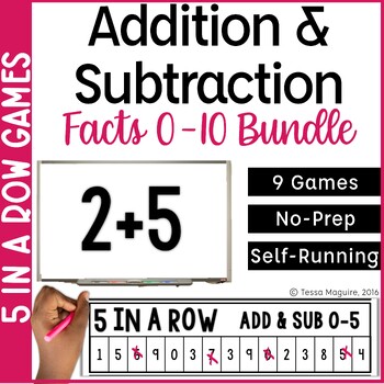 Preview of Addition and Subtraction Games Fact Fluency 5 in a Row | Math Games