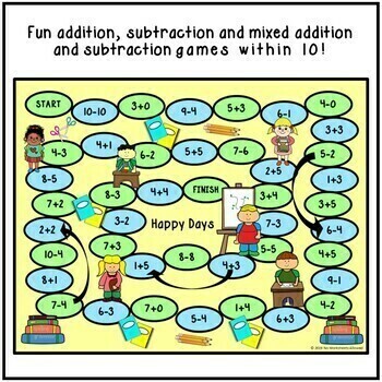 Back to School Addition and Subtraction Games to 10 by No Worksheets ...