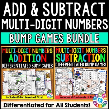 Preview of 2, 3, 4 Multi Digit Addition & Subtraction With Regrouping Math Worksheet Games