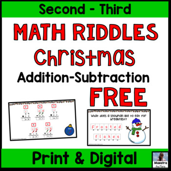 Preview of Addition and Subtraction Google Classroom - Christmas - Math Riddles - Print