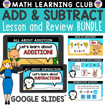 Preview of Addition and Subtraction Google Slides ™ Word Problems Lessons Kindergarten