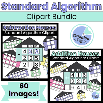 Preview of Addition and Subtraction Houses Clipart Bundle - Standard Algorithm Clip Art