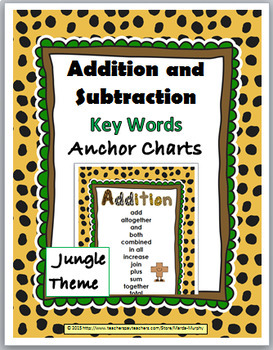 Preview of Jungle Theme Classroom Decor Math Key Words Addition & Subtraction Charts