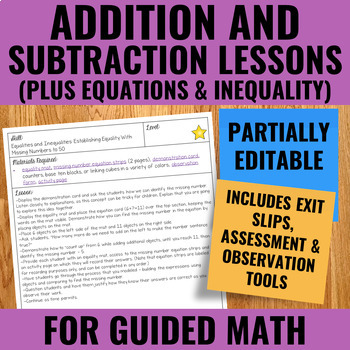 Preview of Addition and Subtraction Lessons for Guided Math | Partially Editable for French