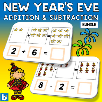 Preview of Addition and Subtraction Math Activity Boom Cards - New Year's Eve