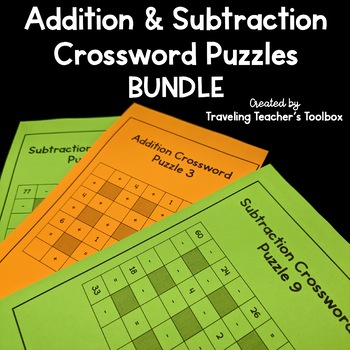 Subtraction And Addition Crossword Puzzle Worksheets Teaching Resources Tpt