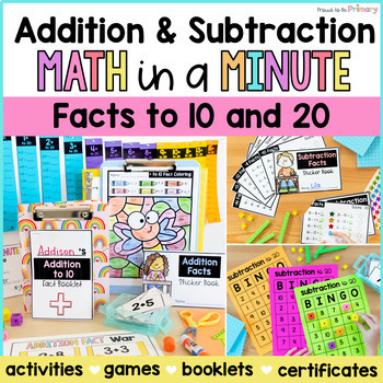 Preview of Addition and Subtraction within 10 & 20 Flashcards, Worksheets - Color by Number