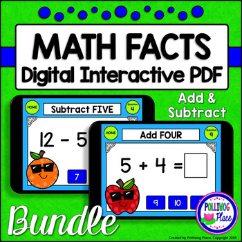 Preview of Addition and Subtraction Math Facts: Digital Task Cards BUNDLE (Interactive PDF)