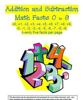 Preview of Addition and Subtraction Math Facts Zero to Nine