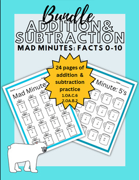 Preview of Addition and Subtraction Math Mad Minute BUNDLE (Winter Theme)