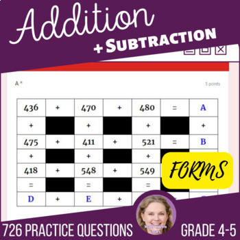 Preview of Addition and Subtraction Math Review Assessments with 3 Digit Problems Grade 4-5