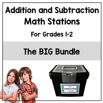 Preview of Addition and Subtraction Math Stations Bundle for Fact Fluency 1st and 2nd Grade