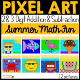 Addition and Subtraction Math Summer Pixel Art Activities BUNDLE