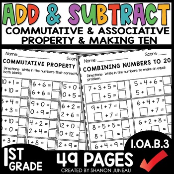 Preview of Adding 3 Numbers First Grade Make a Ten to Add Addition up to 20 Math Worksheets