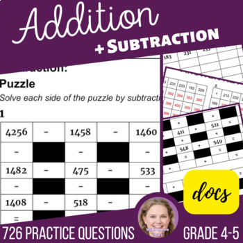 Preview of Addition and Subtraction Math Worksheets with 3 Digit Problems for Grade 4 and 5