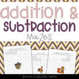 Addition and Subtraction Maze Worksheets