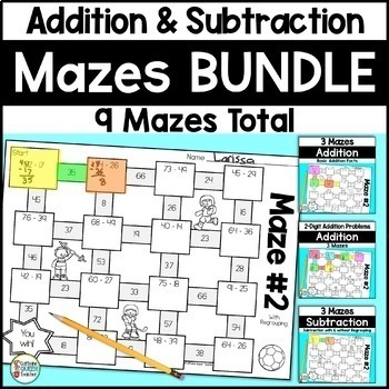 Preview of Addition and Subtraction Maze Activities with 2-Digit Regrouping Practice