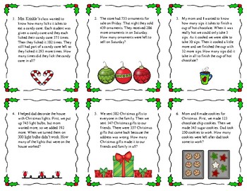 Addition and Subtraction Multistep Math Problems Task Cards ~Christmas