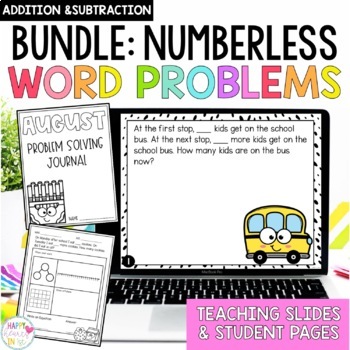 Preview of Addition and Subtraction Numberless Word Problems 1st Grade BUNDLE Yearlong