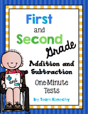 Addition and Subtraction One Minute Math Test - First and 