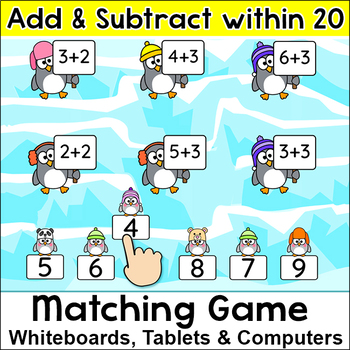 Preview of Penguins Addition and Subtraction Matching Game - Fun Winter Math Activity