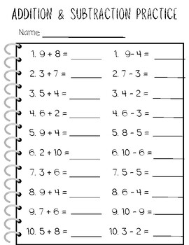 Addition and Subtraction Practice - Numbers to 10 by Alexys DarrenKamp