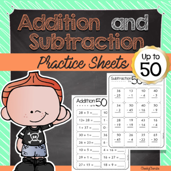 Preview of Addition and Subtraction Practice Sheets + Answer Keys (up to 50)