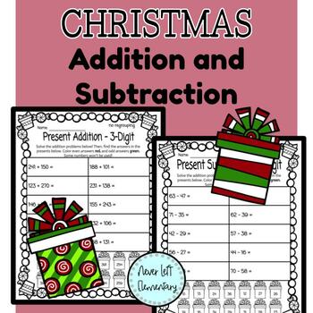 Preview of Addition and Subtraction Practice and Review - Christmas - 2nd/3rd/4th Grade